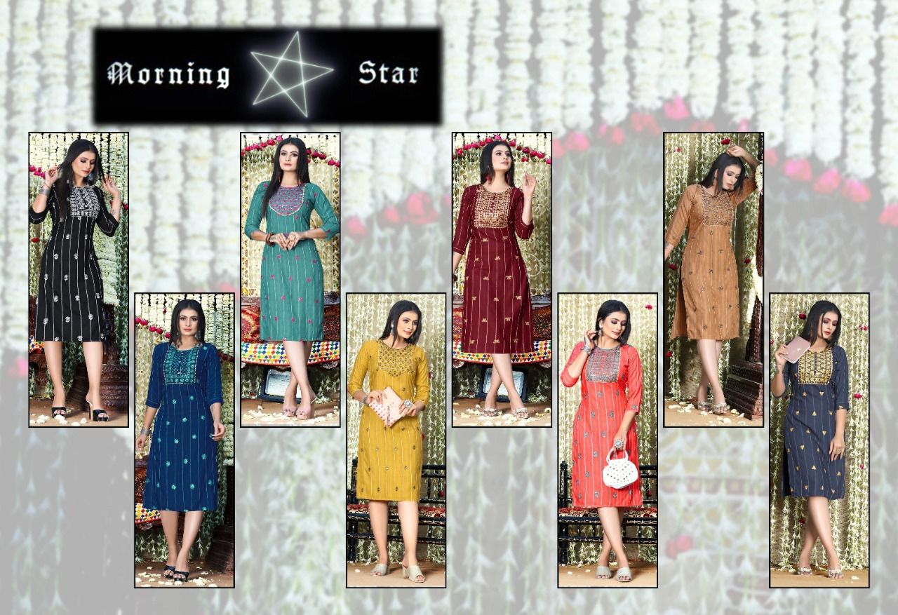 Morning Star 4001 Rayon Ethnic Wear Straight Designer Kurti Collection